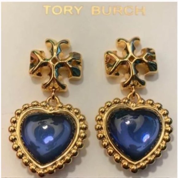 NWT TORY BURCH ROXANNE BLUE CRYSTAL DROP EARRINGS/DUSTBAG - Picture 2 of 6